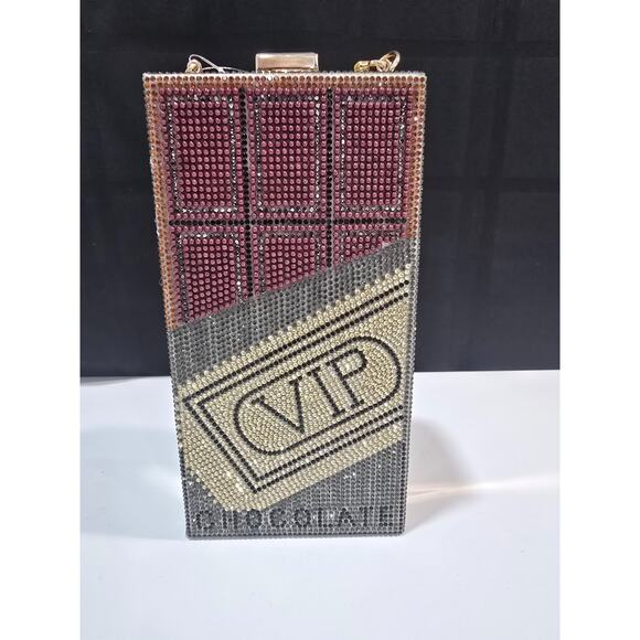 Caleesa Chocolate VIP Crystal Crossbody Clutch Purse w/Multicolor Rhinestones - Picture 1 of 6